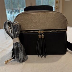 DASEIN New Chic Two-Tone Black and Gold Crossbody Bag